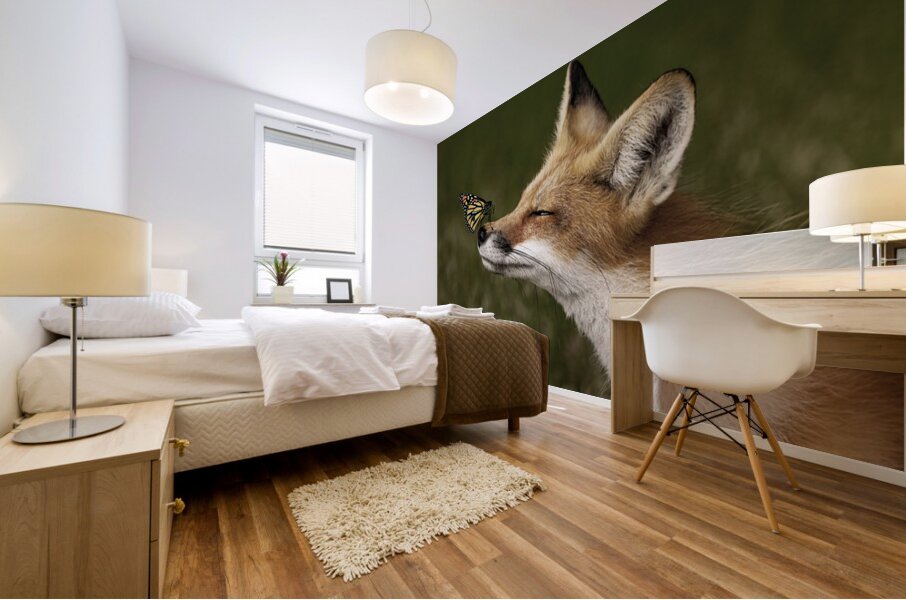 Red Fox with Butterfly Mural print