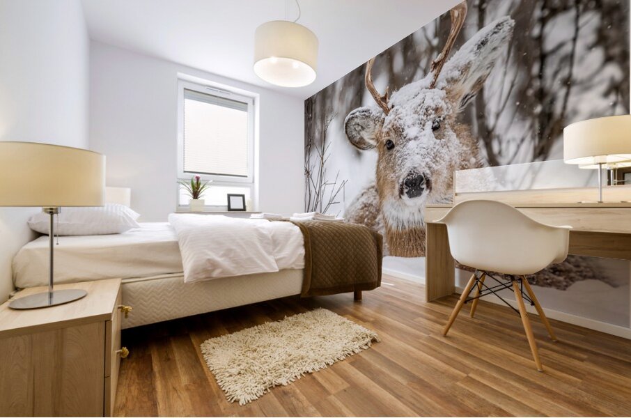 Buck under the Snow Mural print