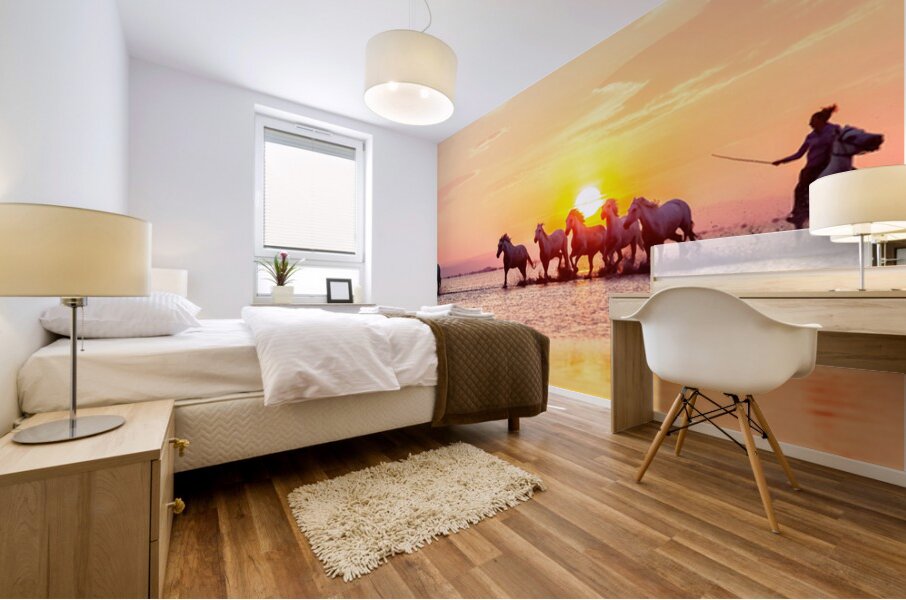 Camargue Horses Sunset Mural print
