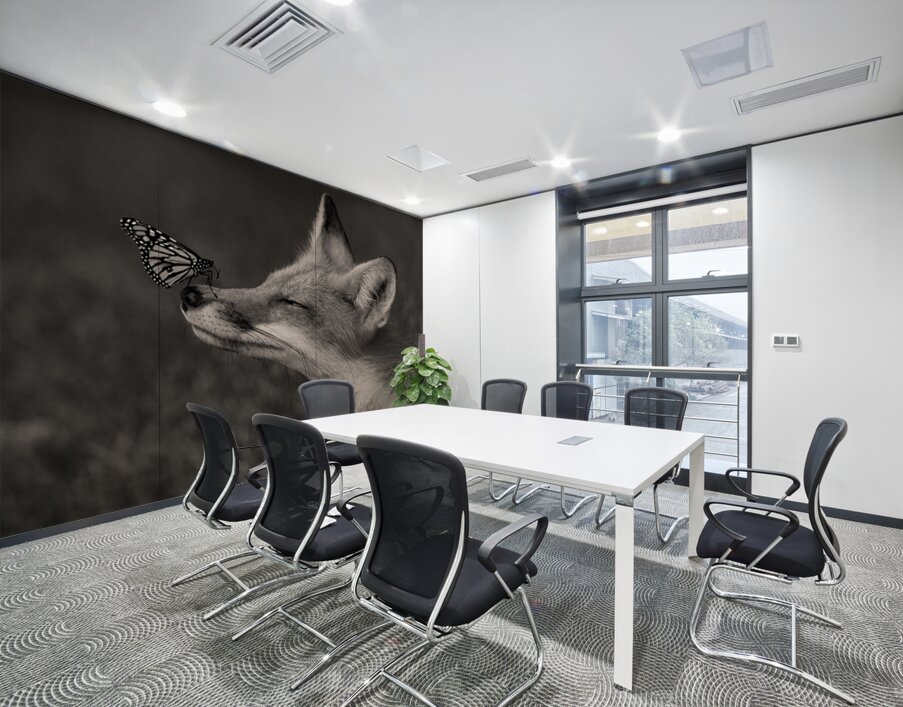 Red Fox with Butterfly BW Wall Printing